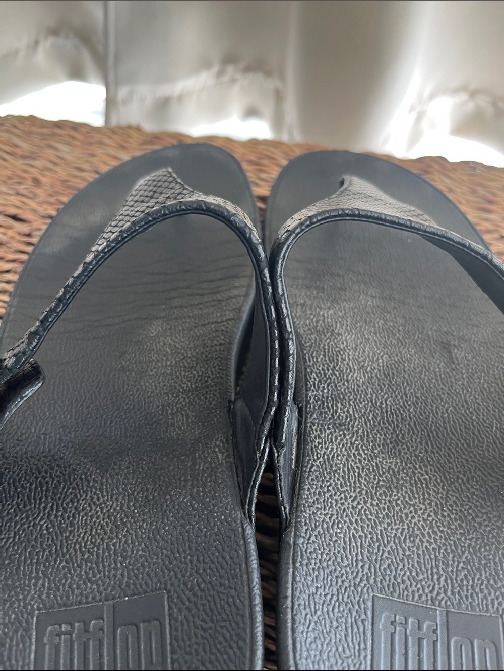 FitFlop The Skinny Black Textured Thong Sandals - Picture 6 of 10